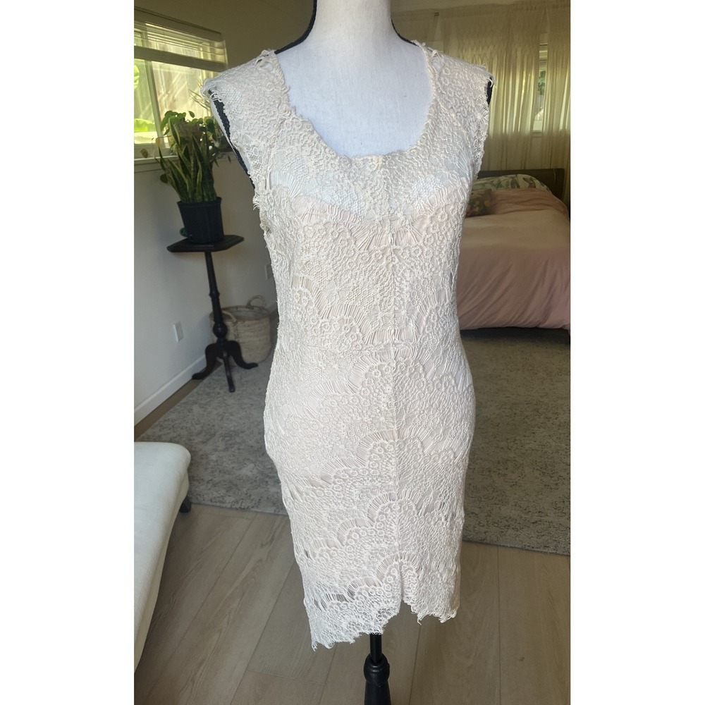Free People Intimately Dress Fitted Lace Ivory Women Size Small Cotton